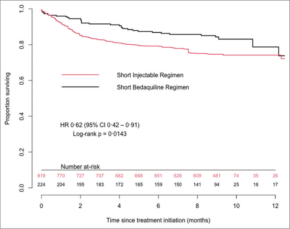 Kaplan–Meier survival curves up to 12 months after TB treatment initiation. CI: Confidence interval.